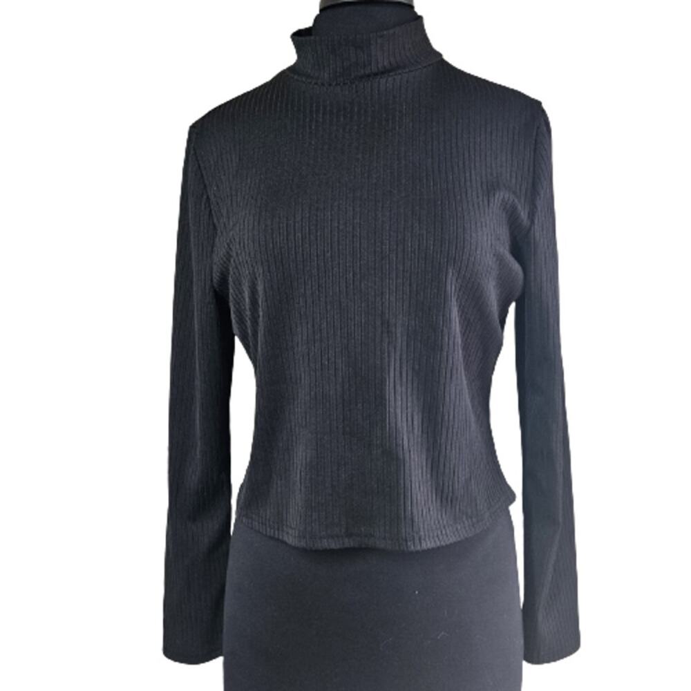 Black Ribbed Mock Crop Top Size XL
